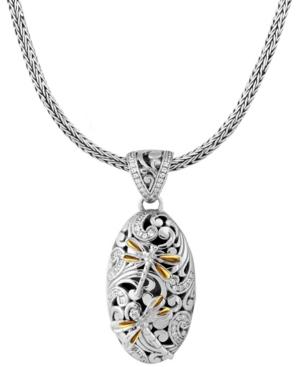 Sweet Dragonfly Classic Sterling Silver Pendant Necklace Embellished By 18k Gold Accents On 4 Strips Of Dragonfly's Wings And White Cubic Zirconia, 18 Length