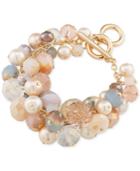 Carolee Gold-tone Imitation Pearl And Multi-color Bead Cluster Toggle Bracelet