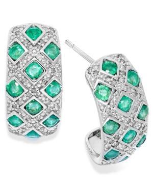 Sterling Silver Earrings, Emerald (1-1/2 Ct. T.w.) And Diamond (1/5 Ct. T.w.) Woven Earrings