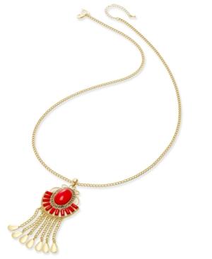 Thalia Sodi Gold-tone Red Stone Fringe Pendant Necklace, Only At Macy's