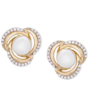 Cultured Freshwater Pearl (6mm) & Diamond (1/6 Ct. T.w.) Knot Stud Earrings In 14k Gold