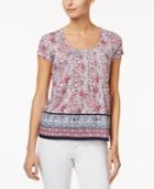 Charter Club Petite Cotton Mixed-print Top, Only At Macy's
