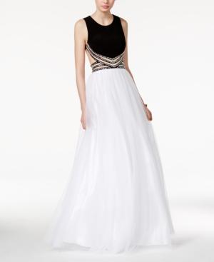 Blondie Nites Juniors' Embellished Colorblock Open-back Gown