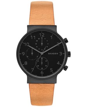 Skagen Men's Chronograph Ancher Tan Leather Strap Watch 40mm Skw6359