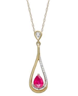 14k Gold Necklace, Ruby (3/4 Ct. T.w.) And Diamond Accent Pear-shaped Drop Pendant