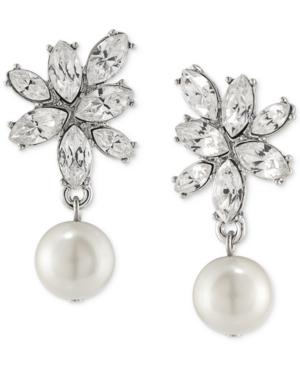 Carolee Silver-tone Imitation Pearl And Crystal Drop Earrings