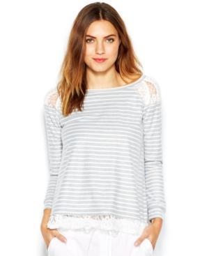 Maison Jules Long-sleeve Striped Lace-inset Top