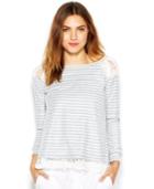 Maison Jules Long-sleeve Striped Lace-inset Top