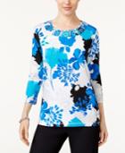 Alfred Dunner Easy Going Embellished Printed Top
