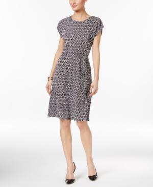 Ny Collection Petite Printed Belted A-line Dress
