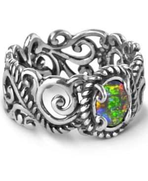Carolyn Pollack Opal Triplet Scroll Band Ring In Sterling Silver