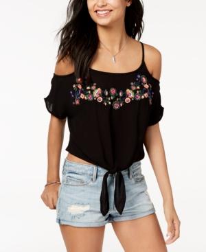Polly & Esther Juniors' Embroidered Cold-shoulder Top