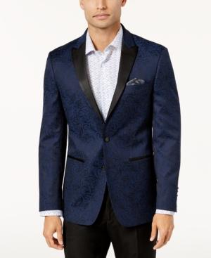 Tallia Men's Slim-fit Navy Lace Floral Pattern Dinner Jacket