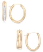 Signature Gold 2-pc. Set Swarovski Crystal & Polished Hoop Earrings In 14k Gold Over Resin, Created For Macy's
