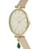 Lola Rose Good Fortune, Ladies, Nude Leather Strap With Genuine Malachite Stone Hanging Charm, 34mm