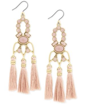 Lucky Brand Gold-tone Pink Stone & Tassel Chandelier Earrings, A Macy's Exclusive Style