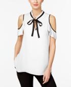 Love Scarlett Cold-shoulder Tie-neck Blouse