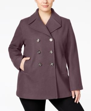 Kenneth Cole Plus Size Double-breasted Peacoat, Created For Macy's