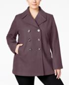 Kenneth Cole Plus Size Double-breasted Peacoat, Created For Macy's