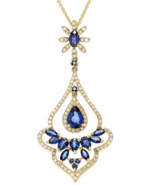 Velvet Bleu By Effy Manufactured Diffused Sapphire (1-5/8 Ct. T.w.) And Diamond (3/8 Ct. T.w.) Pear Drop Pendant Necklace In 14k Gold