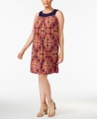 Jessica Howard Plus Size Crochet-trim Printed Dress
