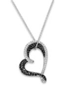 Black And White Diamond Heart Pendant Necklace In Sterling Silver (1/2 Ct. T.w.)