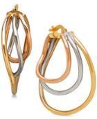 Tri-tone Triple Hoop Earrings In 14k White, Yellow And Rose Gold