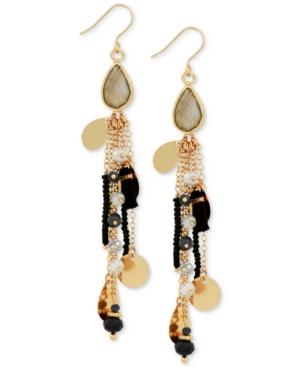 Lucky Brand Gold-tone Multi-bead & Fancy Tassel Drop Earrings
