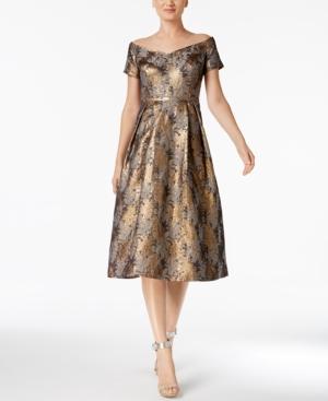 Calvin Klein Off-the-shoulder Metallic Brocade Fit & Flare Dress