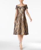 Calvin Klein Off-the-shoulder Metallic Brocade Fit & Flare Dress
