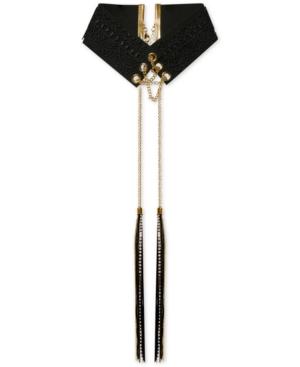 Guess Gold-tone Double-tassel Faux Suede Laced Choker Necklace