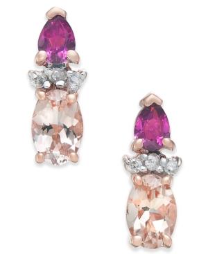 Multi-gemstone (1-1/3 Ct. T.w.) & Diamond Accent Stud Earrings In 14k Rose Gold