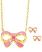 Lily Nily Children's Pink Enamel Bow Jewelry Set In 18k Gold Over Sterling Silver