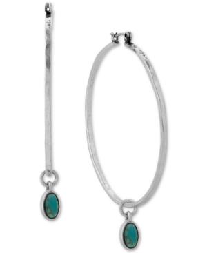 Lucky Brand Silver-tone Oval Stone Hoop Earrings