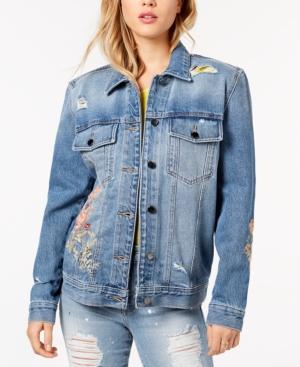 Guess Cotton Floral-embroidered Denim Jacket