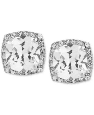 Betsey Johnson Silver-tone Square Crystal And Pave Stud Earrings