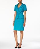 Tahari Asl Pique Short-sleeve Belted Skirt Suit