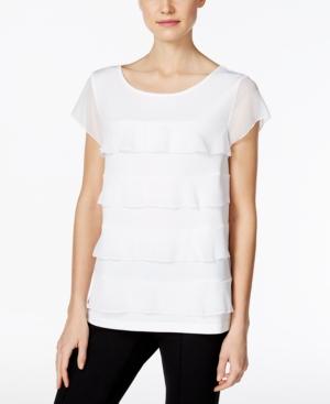 Charter Club Petite Tiered Sheer-sleeve Top, Only At Macy's