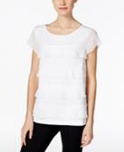Charter Club Petite Tiered Sheer-sleeve Top, Only At Macy's