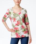 Karen Scott Scoop-neck Top, Tropical Floral Print