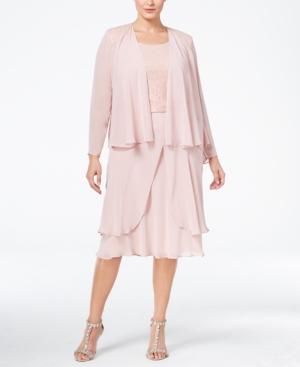 Sl Fashions Plus Size Lace Tiered Dress And Jacket