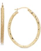 Textured Oval Hoop Earrings In 14k Gold, 1 3/8 Inch
