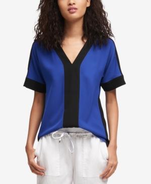 Dkny Colorblocked V-neck Top, Created For Macy's