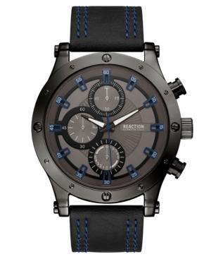 Kenneth Cole Reaction Men's Black Faux Leather Strap Watch 48mm