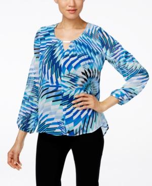 Ny Collection Printed Keyhole Hi-low Peasant Top