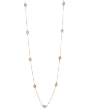 Tri-tone Textured Bead Long Necklace In 14k Gold, White Gold And Rose Gold