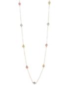 Tri-tone Textured Bead Long Necklace In 14k Gold, White Gold And Rose Gold