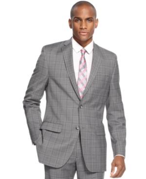 Alfani Red Jacket, Medium Grey Plaid Slim Fit