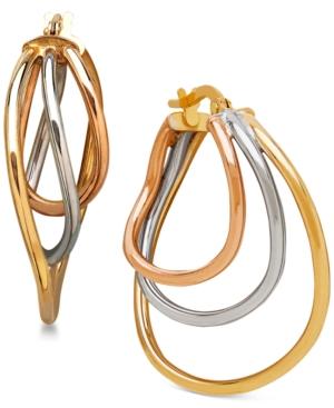Tri-tone Triple Hoop Earrings In Italian 14k White, Yellow And Rose Gold