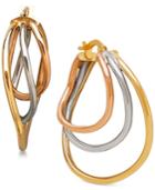 Tri-tone Triple Hoop Earrings In Italian 14k White, Yellow And Rose Gold